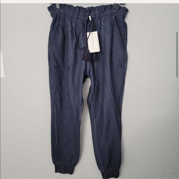 Something Navy Meghan Paperbag Sweatpants Joggers in Navy Blue - Picture 2 of 4